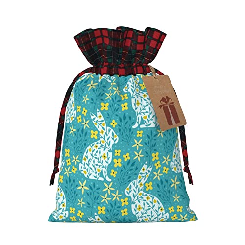 Allgobee Christmas Drawstring Gift Bags Rabbit-Flowers-Spring Buffalo Plaid Drawstring Bag Party Favors Bags