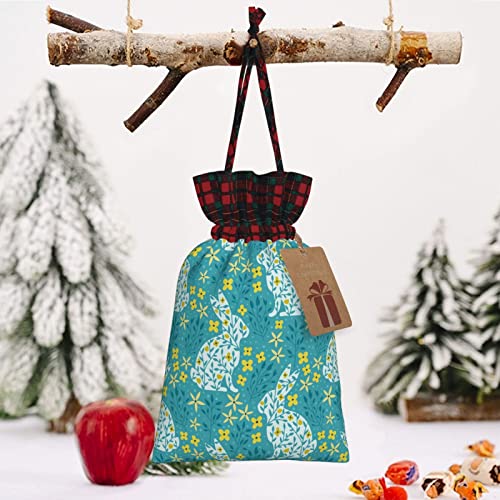 Allgobee Christmas Drawstring Gift Bags Rabbit-Flowers-Spring Buffalo Plaid Drawstring Bag Party Favors Bags