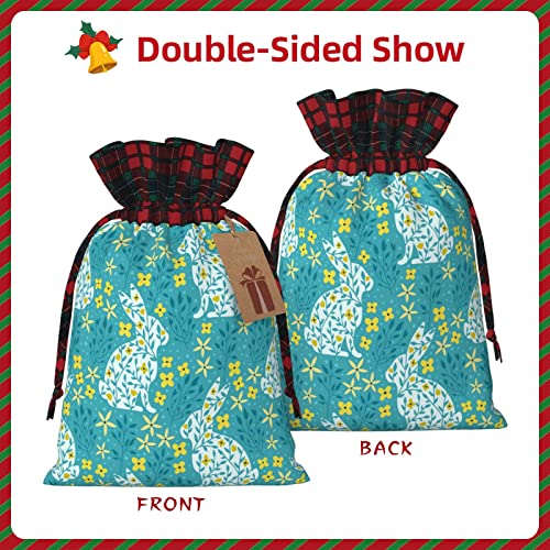 Allgobee Christmas Drawstring Gift Bags Rabbit-Flowers-Spring Buffalo Plaid Drawstring Bag Party Favors Bags