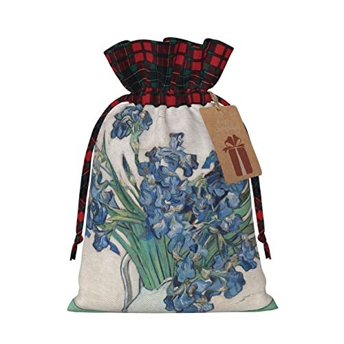 Christmas Drawstring Gift Bags Irises-Van-Gogh-Vintage Buffalo Plaid Drawstring Bag Party Favors Bags