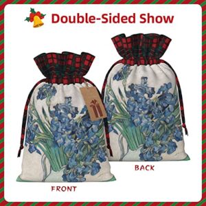 Christmas Drawstring Gift Bags Irises-Van-Gogh-Vintage Buffalo Plaid Drawstring Bag Party Favors Bags