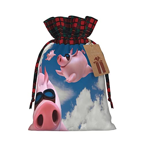 Christmas Drawstring Gift Bags Sky-Diving-Flying-Piggies Buffalo Plaid Drawstring Bag Party Favors Bags