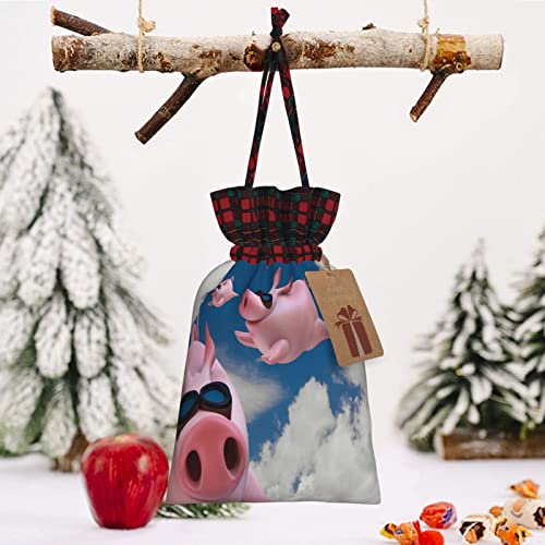 Christmas Drawstring Gift Bags Sky-Diving-Flying-Piggies Buffalo Plaid Drawstring Bag Party Favors Bags