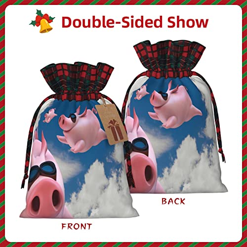 Christmas Drawstring Gift Bags Sky-Diving-Flying-Piggies Buffalo Plaid Drawstring Bag Party Favors Bags