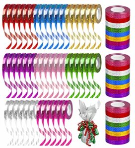 weltoke 48 rolls curling ribbon sparkly balloon string roll gift wrapping ribbon for wrapping, crafting, wedding, party, festival, florist flower(1/5″ wide /8 laser colors)