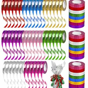 WELTOKE 48 Rolls Curling Ribbon Sparkly Balloon String Roll Gift Wrapping Ribbon for Wrapping, Crafting, Wedding, Party, Festival, Florist Flower(1/5" Wide /8 Laser Colors)