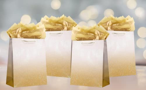 UNIQOOO 12Pcs Ombre Gold Gift Bags with Handle, Large 12.5x10'', Gradient Gold Glitter Paper Gift Wrap Bag, Recyclable Gift Packaging, For Wedding Birthday, Mother's Day, Baby Shower Party Favor Decor