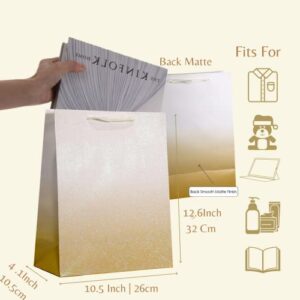 UNIQOOO 12Pcs Ombre Gold Gift Bags with Handle, Large 12.5x10'', Gradient Gold Glitter Paper Gift Wrap Bag, Recyclable Gift Packaging, For Wedding Birthday, Mother's Day, Baby Shower Party Favor Decor