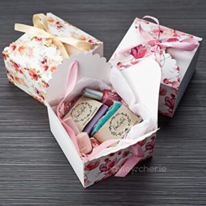 Hayley Cherie - Square Gift Treat Boxes with Ribbons (20 Pack) - 5.8 x 5.8 x 3.7 inches - Thick 400gsm Card - For 20 Count (Pack of 1)