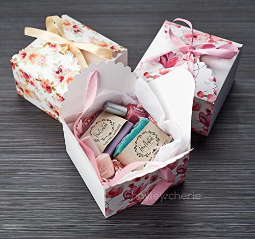 Hayley Cherie - Square Gift Treat Boxes with Ribbons (20 Pack) - 5.8 x 5.8 x 3.7 inches - Thick 400gsm Card - For 20 Count (Pack of 1)