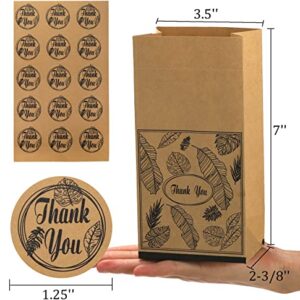 Yesland 200 Pcs Mini Brown Paper Bags, 3.5 x 2.25 x 7 Inch Thicken Paper Snack Bag Small Kraft Paper Treat Bags, Thank You Paper Cookie Sandwich Bags Bulk for Party Favor, 80 Bags and 120 Stickers