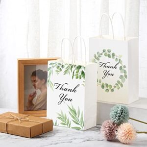 24 Pcs Eucalyptus Thank You Bags Kraft Thank You Gift Bags with Handles Wedding Favor Bags Bridal Baby Shower Bag Thank You Paper Bags for Birthday Party Boutique Business Shopping, 5.9 x 3.1 x 8.3''