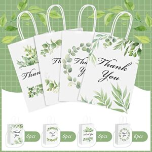 24 Pcs Eucalyptus Thank You Bags Kraft Thank You Gift Bags with Handles Wedding Favor Bags Bridal Baby Shower Bag Thank You Paper Bags for Birthday Party Boutique Business Shopping, 5.9 x 3.1 x 8.3''