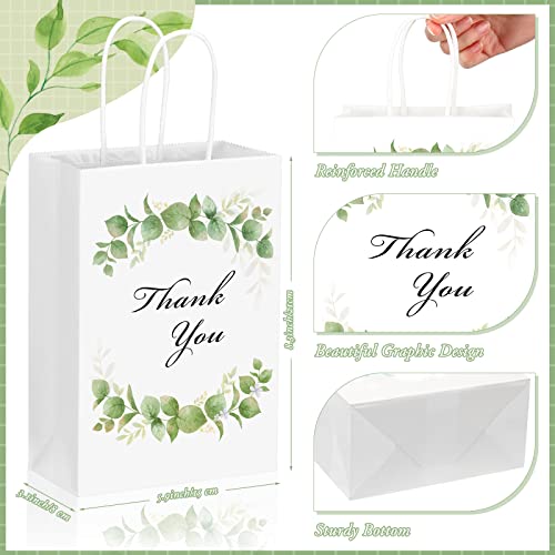 24 Pcs Eucalyptus Thank You Bags Kraft Thank You Gift Bags with Handles Wedding Favor Bags Bridal Baby Shower Bag Thank You Paper Bags for Birthday Party Boutique Business Shopping, 5.9 x 3.1 x 8.3''