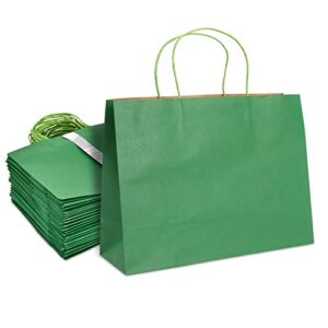 Sparkle and Bash Green Paper Gift Bags with Handles Bulk for Birthday, Holidays (13x10 In, 50 Pack)