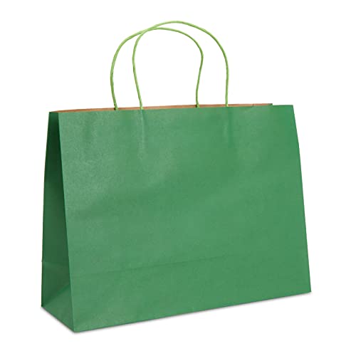 Sparkle and Bash Green Paper Gift Bags with Handles Bulk for Birthday, Holidays (13x10 In, 50 Pack)