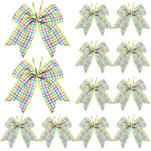 12 pcs easter bows decorations 6 inch easter tree bows easter wreath spring bows decorative seasonal bows colorful ribbon bow door wall decoration for home outdoor topper holiday decor (plaid)