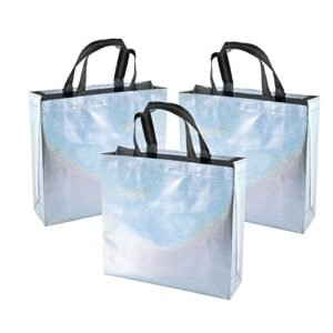 Volanic 12.7" X 11" X 4.7" Non-woven Reusable Shiny Iridescent Gift Bags With Glossy Finish Birthday Bag Favor Bags Goodie bags for Wedding Party - 12 Gift Bags Set