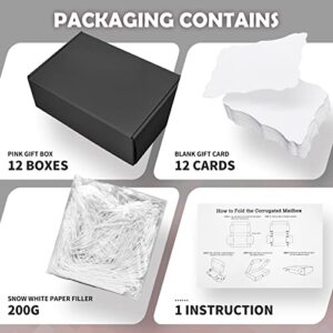 12 Pack Small Medium Black Gift Boxes Corrugated Packaging Boxes Mailers for Small Business, Recyclable Cardboard Mailing Boxes with 24 Pieces Blank Gift Cards and Paper Fillers (9x6x3 Inch, Black, 12 Pack)