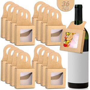 36 Pieces Kraft Paper Wine Bottle Boxes with Window for Gifts, Hanging Foldable Empty Gift Boxes Charcuterie ​Boxes for Champagne Wine Bottles