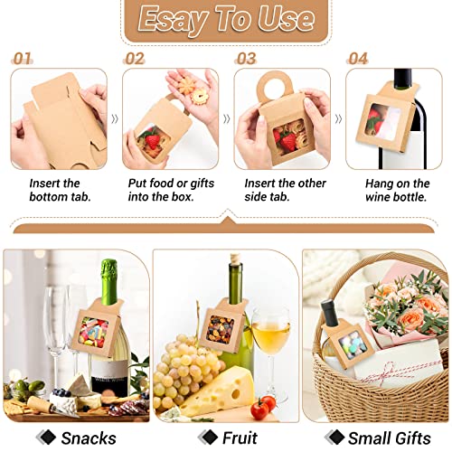 36 Pieces Kraft Paper Wine Bottle Boxes with Window for Gifts, Hanging Foldable Empty Gift Boxes Charcuterie ​Boxes for Champagne Wine Bottles