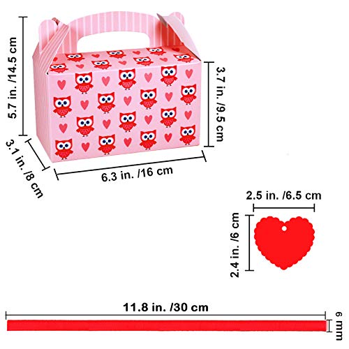 48 Pcs Valentine's Day Bakery Treat Boxes 6.3x3.1x3.7 inch Valentines Cupcake Boxes Cookie Boxes Heart Owl Goody Bags for Valentine Classroom Treats Party Favors Gift Giving Gift Exchange Gift Box