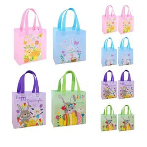 ainid 8psc easter treat bags, large reusable bunny egg easter basket with handles kids party gift bags tote bags, non-woven easter treat bags for easter party supplies 8.8 x 8.3 x 4.5inch