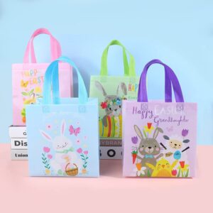 Ainid 8PSC Easter Treat Bags, Large Reusable Bunny Egg Easter Basket with Handles Kids Party Gift Bags Tote Bags, Non-Woven Easter Treat Bags for Easter Party Supplies 8.8 x 8.3 x 4.5inch