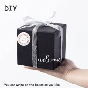 Dasofine Black Gift Boxes, 4'' × 4'' × 3.8'' Kraft Paper Square Box with Lid, 3pcs Small Gift Box, Candle Boxes, Gift Boxes for Halloween, Present, Party