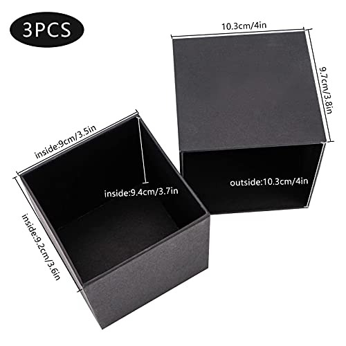 Dasofine Black Gift Boxes, 4'' × 4'' × 3.8'' Kraft Paper Square Box with Lid, 3pcs Small Gift Box, Candle Boxes, Gift Boxes for Halloween, Present, Party