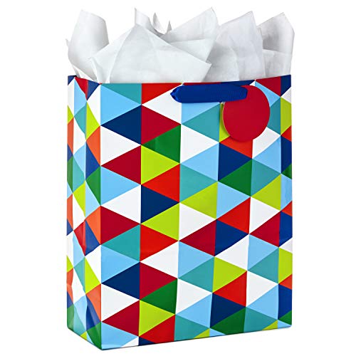 Hallmark 13" Large and 15" Extra Large Gift Bags Assortment with Tissue Paper (Pack of 3: Celebrate, Rainbow Stripes, Polka Dots) for Christmas, Birthdays, Father's Day, Graduations or Any Occasion