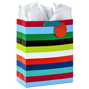 Hallmark 13" Large and 15" Extra Large Gift Bags Assortment with Tissue Paper (Pack of 3: Celebrate, Rainbow Stripes, Polka Dots) for Christmas, Birthdays, Father's Day, Graduations or Any Occasion