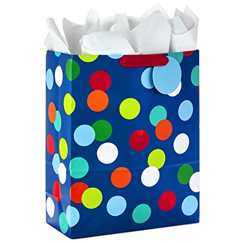 Hallmark 13" Large and 15" Extra Large Gift Bags Assortment with Tissue Paper (Pack of 3: Celebrate, Rainbow Stripes, Polka Dots) for Christmas, Birthdays, Father's Day, Graduations or Any Occasion