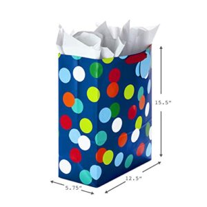 Hallmark 13" Large and 15" Extra Large Gift Bags Assortment with Tissue Paper (Pack of 3: Celebrate, Rainbow Stripes, Polka Dots) for Christmas, Birthdays, Father's Day, Graduations or Any Occasion