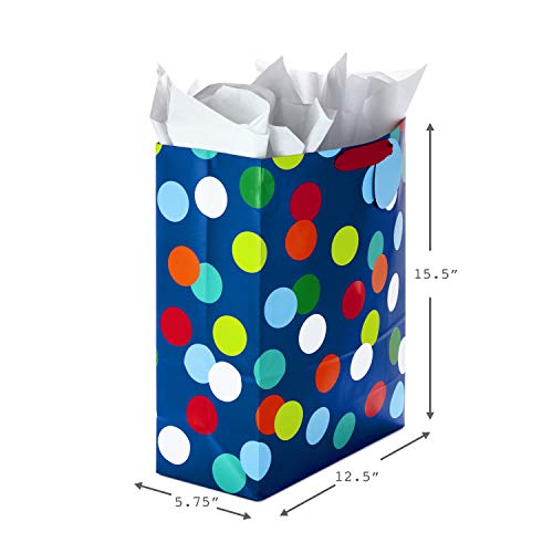 Hallmark 13" Large and 15" Extra Large Gift Bags Assortment with Tissue Paper (Pack of 3: Celebrate, Rainbow Stripes, Polka Dots) for Christmas, Birthdays, Father's Day, Graduations or Any Occasion