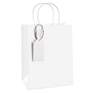 bagdream kraft paper gift bags with handles bulk 50 pcs 8×4.25×10.5 inches white paper bags with gift tags kraft bags retail bags heavy duty gift bags