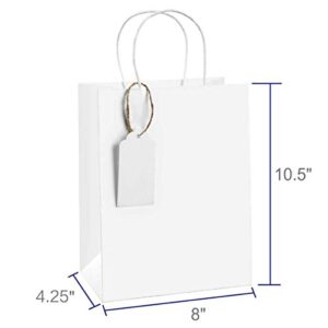 BagDream Kraft Paper Gift Bags with Handles Bulk 50 Pcs 8x4.25x10.5 Inches White Paper Bags with Gift Tags Kraft Bags Retail Bags Heavy Duty Gift Bags