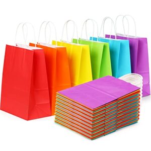 shopday 36 pcs party favor bags 8×4.25×10.5 gift bags with handles bulk, rainbow kraft paper bags goodie bags 6 assorted colors birthday gift bags medium sizes for kids wedding craft baby shower christmas