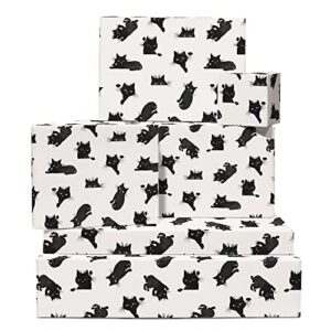 central 23 cat wrapping paper – 6 sheets of birthday gift wrap with tags – black cat – white wrapping paper for men & women – animal gift wrap for kids boys girls – fur parent, cat mom or dad