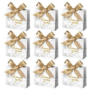 yhjz small gift bags-24 pack small marble thank you gift bags with bow ribbon, paper party favor bags bulk, mini gift bags, treat boxes for wedding baby shower party supplies (4.5”x1.8”x3.9”, gold-2)