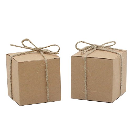 Amajoy 50pcs Kraft Favor Boxes with 50pcs Twine, Rustic Kraft Paper Candy Box for Wedding Favor Baby Shower Favor