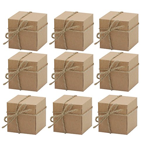 Amajoy 50pcs Kraft Favor Boxes with 50pcs Twine, Rustic Kraft Paper Candy Box for Wedding Favor Baby Shower Favor