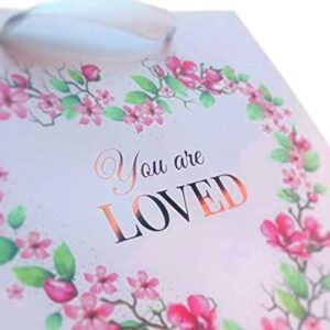 Gift Bag Set You are loved, Medium 9.4" Gift Bag With Tissue Paper, Romantic Card, And Ribbon Handles (Pink, Floral Heart, Love), Valentine's Day, Mothers Day