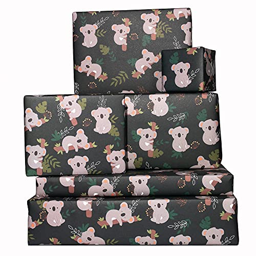 CENTRAL 23 - Trendy Wrapping Paper for Women - Green Plants and Koala - 6 Gift Wrap Sheets - Birthdays - 21st 18th - Recyclable