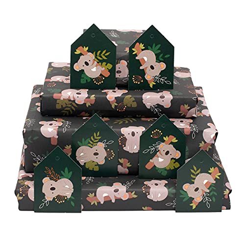 CENTRAL 23 - Trendy Wrapping Paper for Women - Green Plants and Koala - 6 Gift Wrap Sheets - Birthdays - 21st 18th - Recyclable