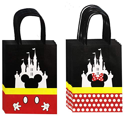 MOAXMOA Treat Bags Castle Gift Party Paper Bags with Handle for Birthday Baby Shower Mickey Minnie Theme Party Decorations Supplies- 12PCS