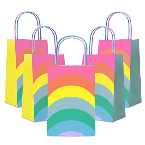 18PCS Rainbow Party Favor Bags, Small Gift Bags Bulk, Paper Gift Bags with Handles, Bulk Gift Bags Small Size, Goodie Bags for Kids Birthday Party Bags, Paper Bags with Handles, Mini Gift Bags Cmecial