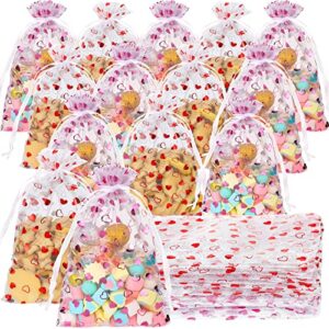 50 pieces heart organza bags with drawstring 6 x 9 inches jewelry sheer bag mini mesh bags candy gift packaging pouch bag for mother’s day wedding festival birthday party favor supplies