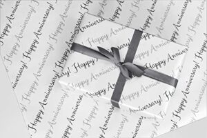 happy anniversary black and gray wrapping paper on white – 24″x10′