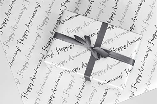 Happy Anniversary Black and Gray Wrapping Paper on White - 24"x10'